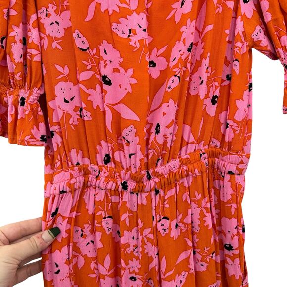 Rue Stiic Naveah Floral Jumpsuit XS Orange PInk Floral Cutout Tie Anthropologie - Picture 13 of 16
